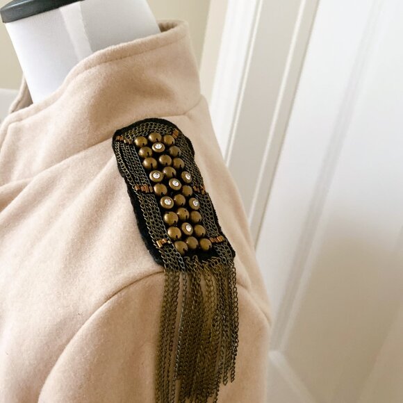 New Lady Women Beige Soft Fleece Retro Military Style Short Jacket Coat - Picture 4 of 7